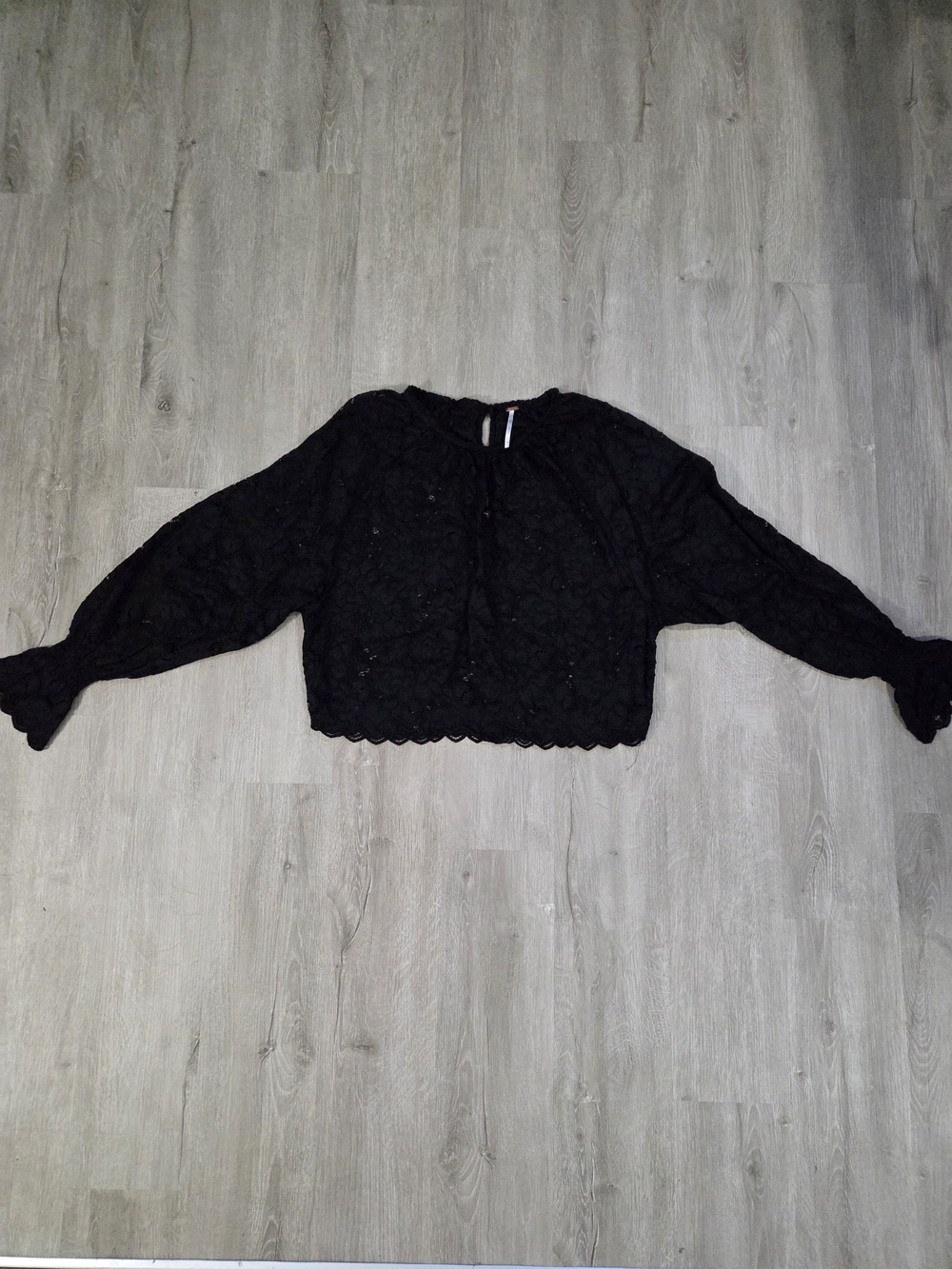 Free People Black Lace Cropped Blouse / Smock Top